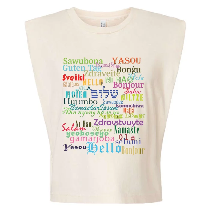 Hello In Different Languages Garment-Dyed Women's Muscle Tee