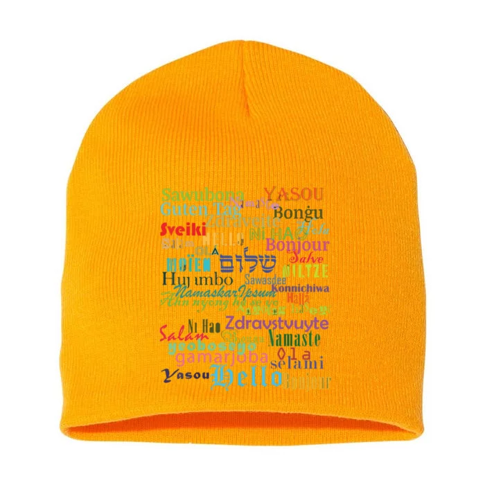 Hello In Different Languages Short Acrylic Beanie