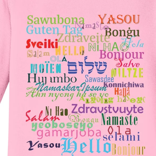 Hello In Different Languages Baby Long Sleeve Bodysuit