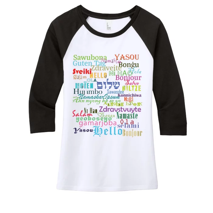 Hello In Different Languages Women's Tri-Blend 3/4-Sleeve Raglan Shirt