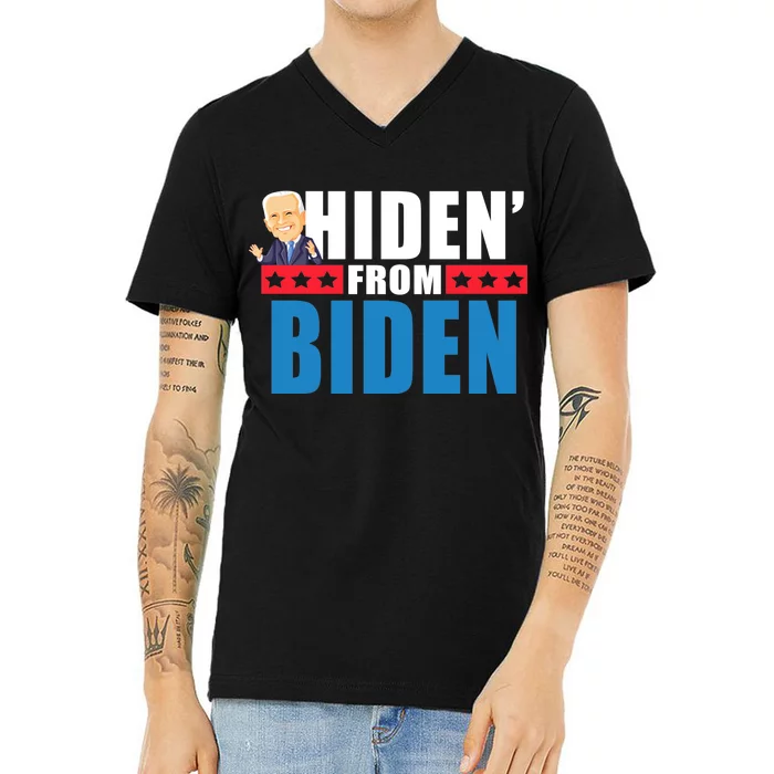 Hiden' From Biden Pro Trump V-Neck T-Shirt