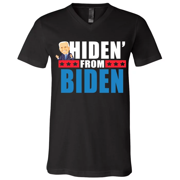 Hiden' From Biden Pro Trump V-Neck T-Shirt