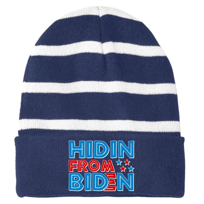 Hidin From Biden Pro Trump Funny Striped Beanie with Solid Band