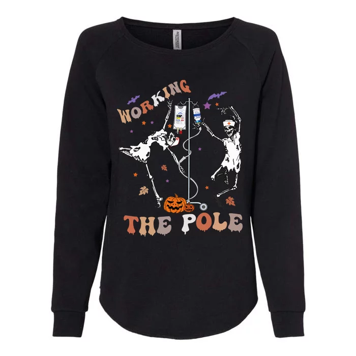 Halloween Icu Er Nurse Working The Pole Skeleton Dance Womens California Wash Sweatshirt