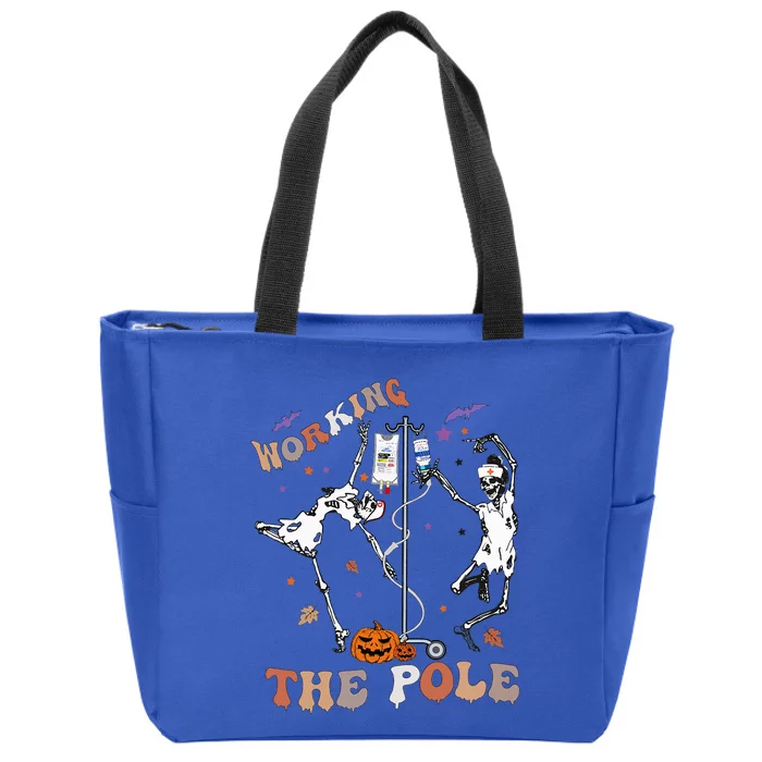 Halloween Icu Er Nurse Working The Pole Skeleton Dance Zip Tote Bag