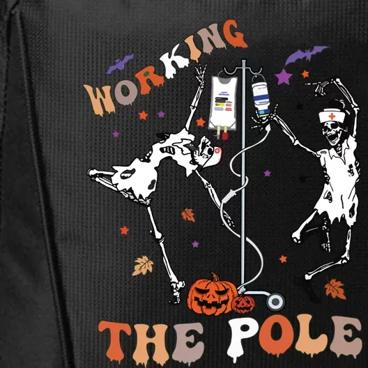 Halloween Icu Er Nurse Working The Pole Skeleton Dance City Backpack