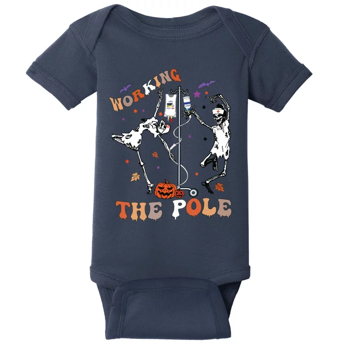 Halloween Icu Er Nurse Working The Pole Skeleton Dance Baby Bodysuit