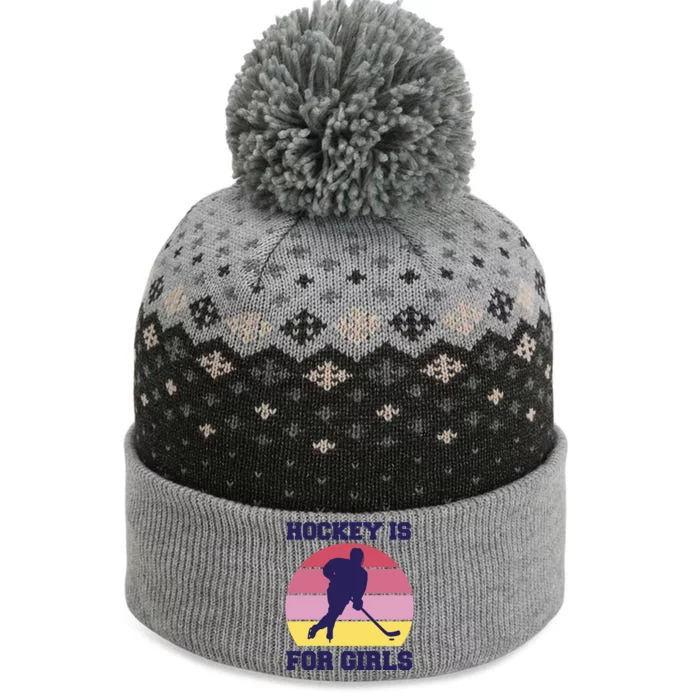 Hockey Is For Girls Retro Sunset The Baniff Cuffed Pom Beanie