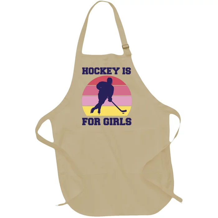 Hockey Is For Girls Retro Sunset Full-Length Apron With Pocket