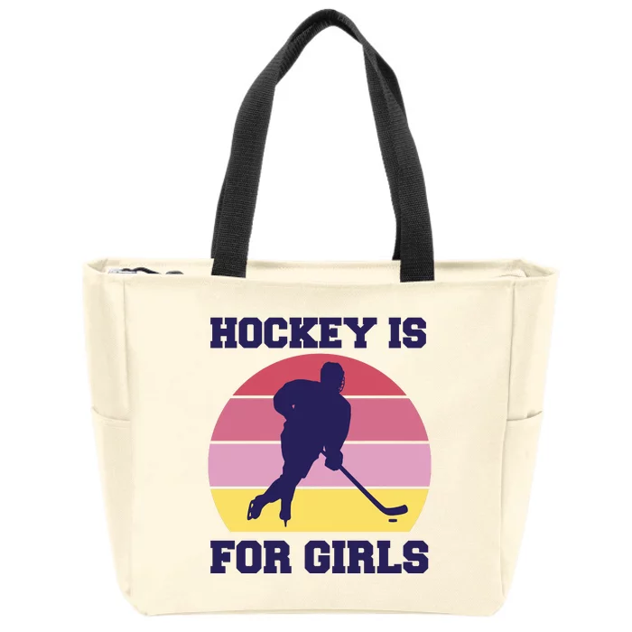 Hockey Is For Girls Retro Sunset Zip Tote Bag