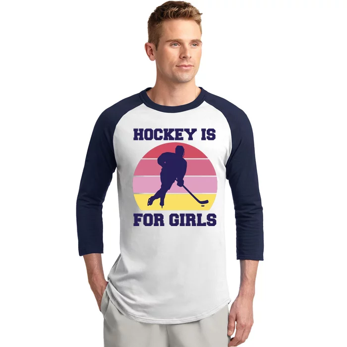 Hockey Is For Girls Retro Sunset Baseball Sleeve Shirt