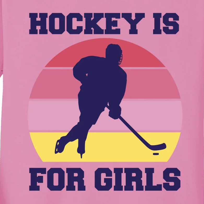 Hockey Is For Girls Retro Sunset Kids Long Sleeve Shirt