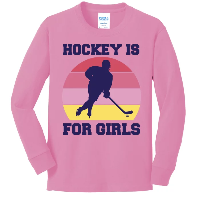 Hockey Is For Girls Retro Sunset Kids Long Sleeve Shirt