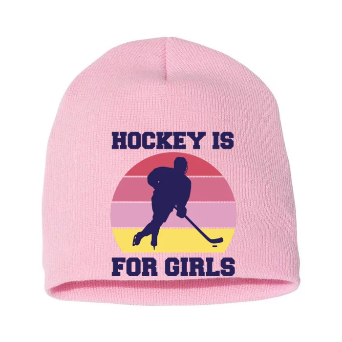 Hockey Is For Girls Retro Sunset Short Acrylic Beanie