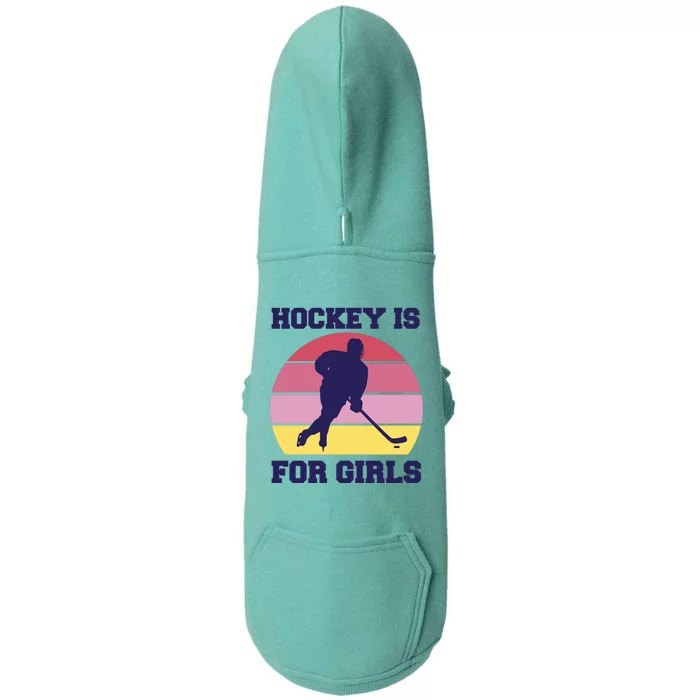 Hockey Is For Girls Retro Sunset Doggie 3-End Fleece Hoodie