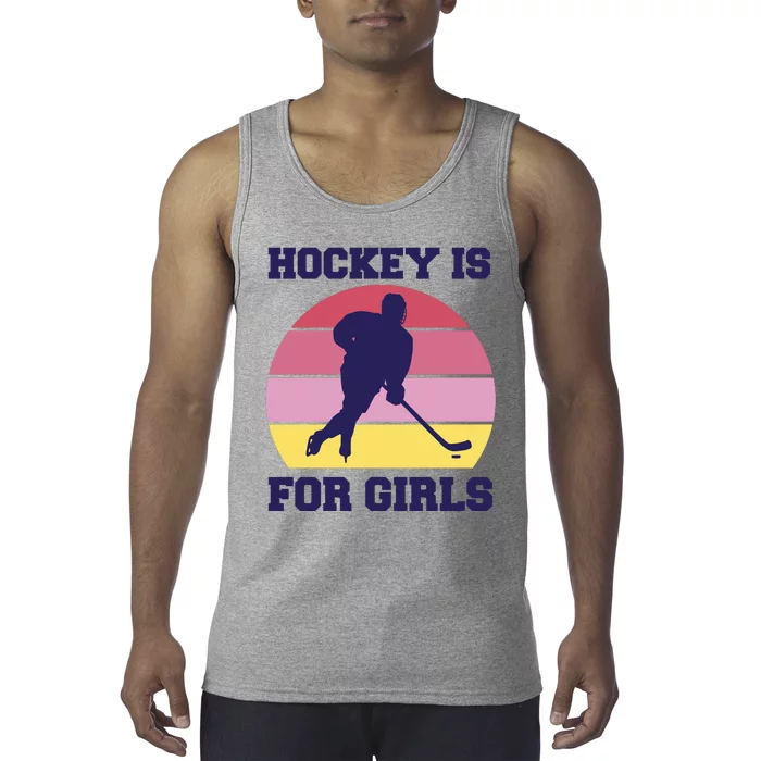 Hockey Is For Girls Retro Sunset Tank Top