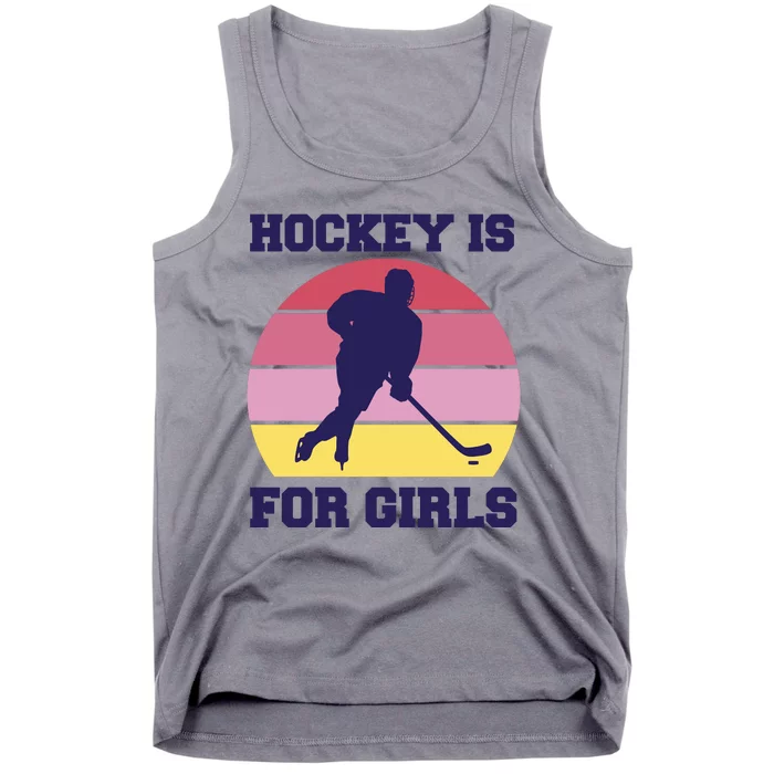 Hockey Is For Girls Retro Sunset Tank Top