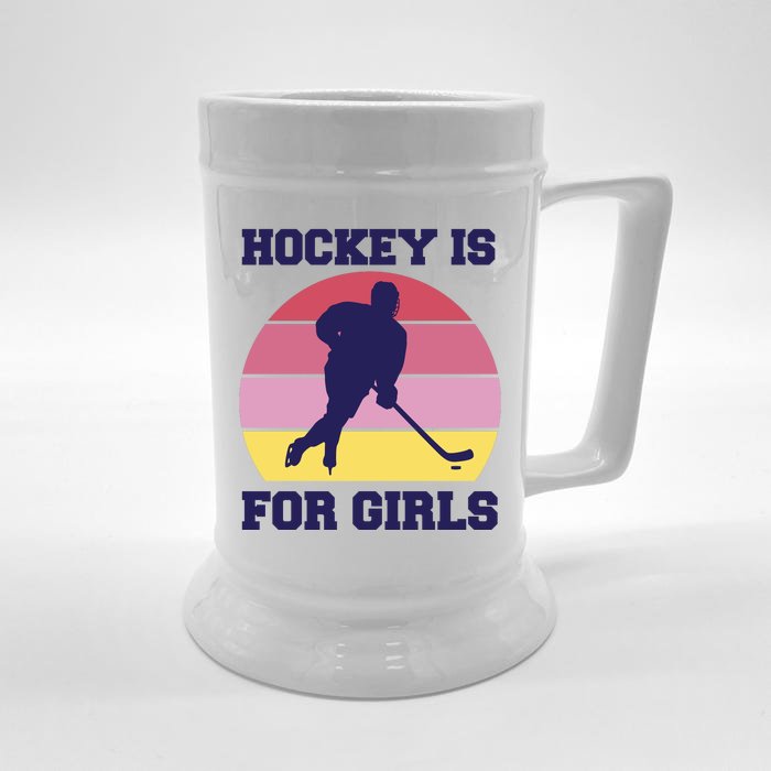 Hockey Is For Girls Retro Sunset Front & Back Beer Stein