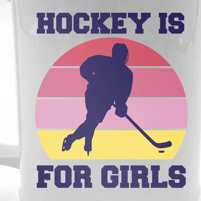 Hockey Is For Girls Retro Sunset Front & Back Beer Stein