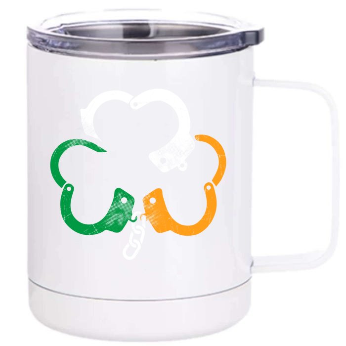 Handcuffs Irish Flag Shamrock Police St Patricks Day Cool Gift Front & Back 12oz Stainless Steel Tumbler Cup