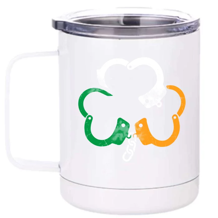 Handcuffs Irish Flag Shamrock Police St Patricks Day Cool Gift Front & Back 12oz Stainless Steel Tumbler Cup