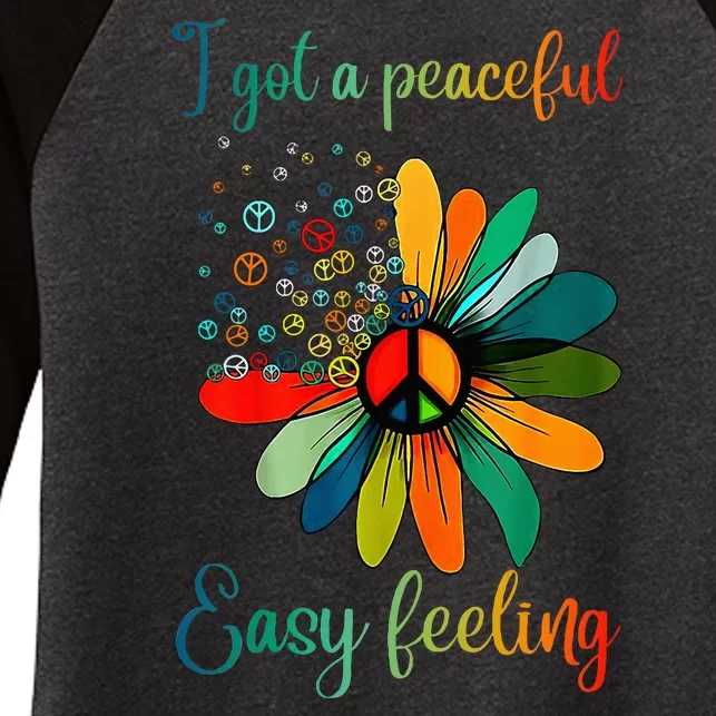 Hippie I Got An Easy Peaceful Feeling Sunflower Peace Sign Women's Tri-Blend 3/4-Sleeve Raglan Shirt