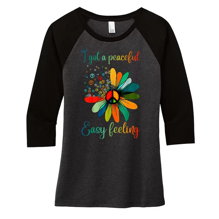 Hippie I Got An Easy Peaceful Feeling Sunflower Peace Sign Women's Tri-Blend 3/4-Sleeve Raglan Shirt