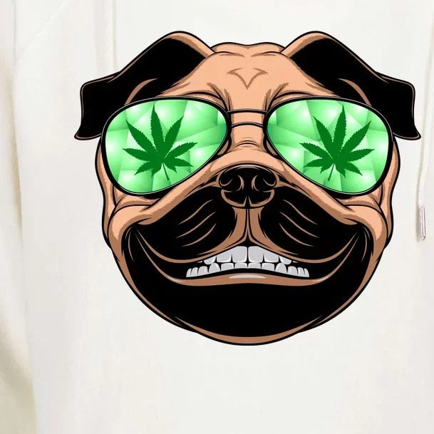 High Off Weed Smiling Pug Womens Funnel Neck Pullover Hood