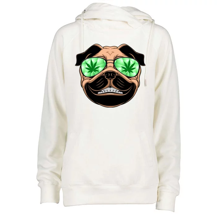 High Off Weed Smiling Pug Womens Funnel Neck Pullover Hood