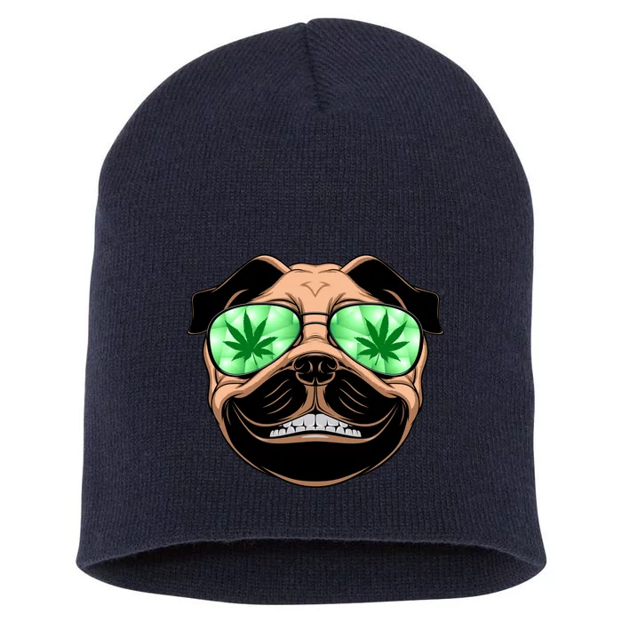 High Off Weed Smiling Pug Short Acrylic Beanie