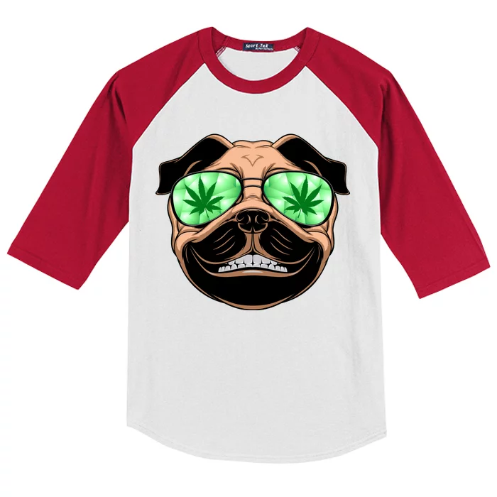 High Off Weed Smiling Pug Kids Colorblock Raglan Jersey