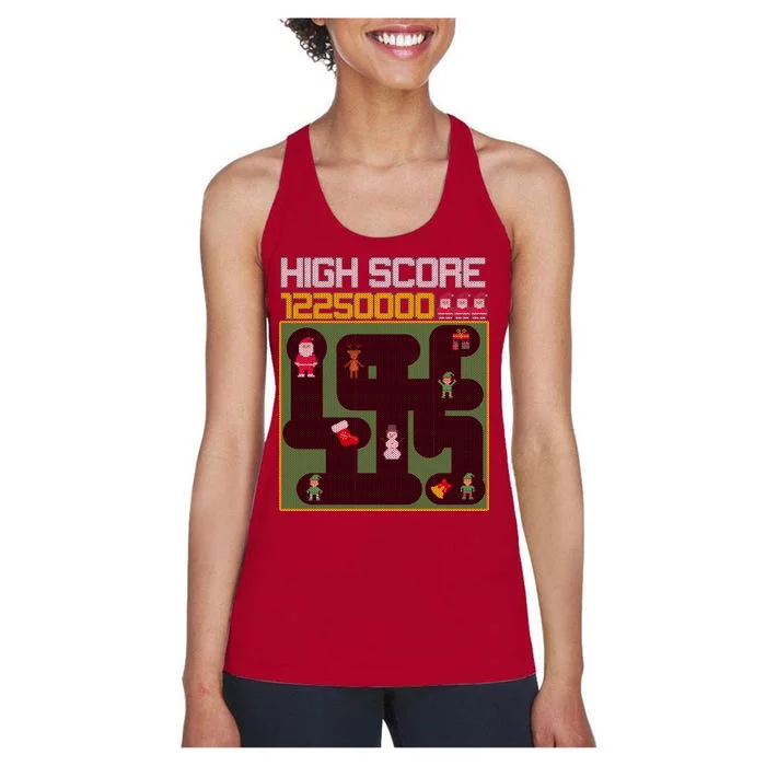 High Score 8-Bit Santa Game Ugly Christmas Women's Racerback Tank