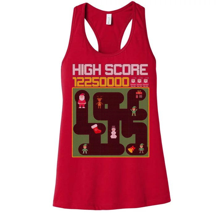 High Score 8-Bit Santa Game Ugly Christmas Women's Racerback Tank