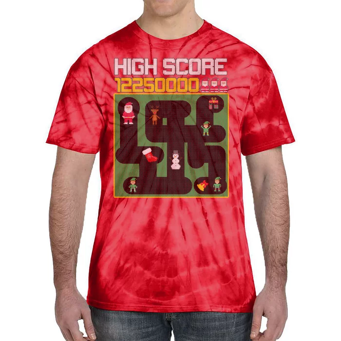 High Score 8-Bit Santa Game Ugly Christmas Tie-Dye T-Shirt