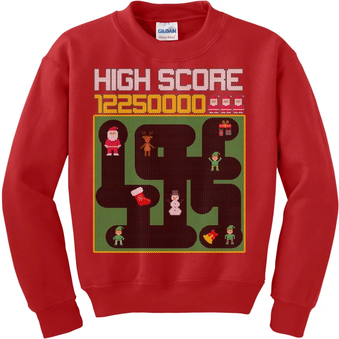 High Score 8-Bit Santa Game Ugly Christmas Kids Sweatshirt