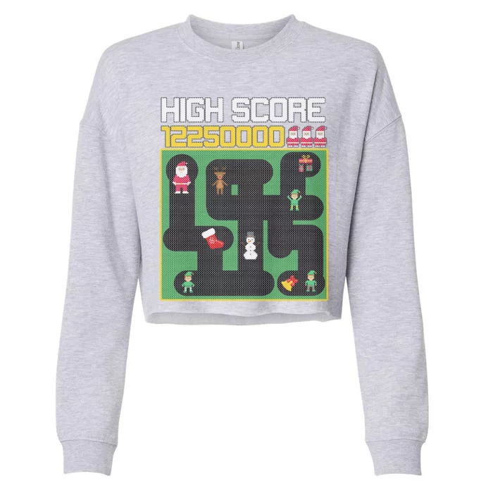 High Score 8-Bit Santa Game Ugly Christmas Cropped Pullover Crew