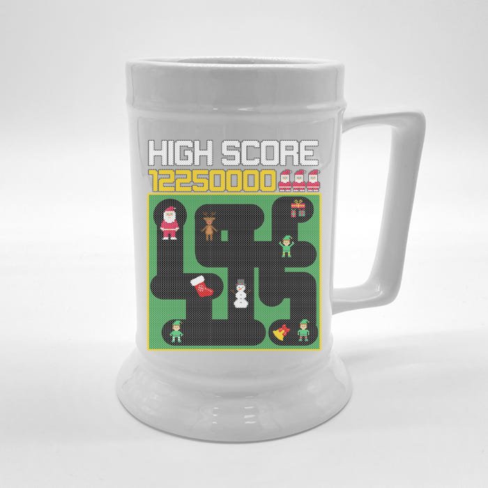 High Score 8-Bit Santa Game Ugly Christmas Front & Back Beer Stein