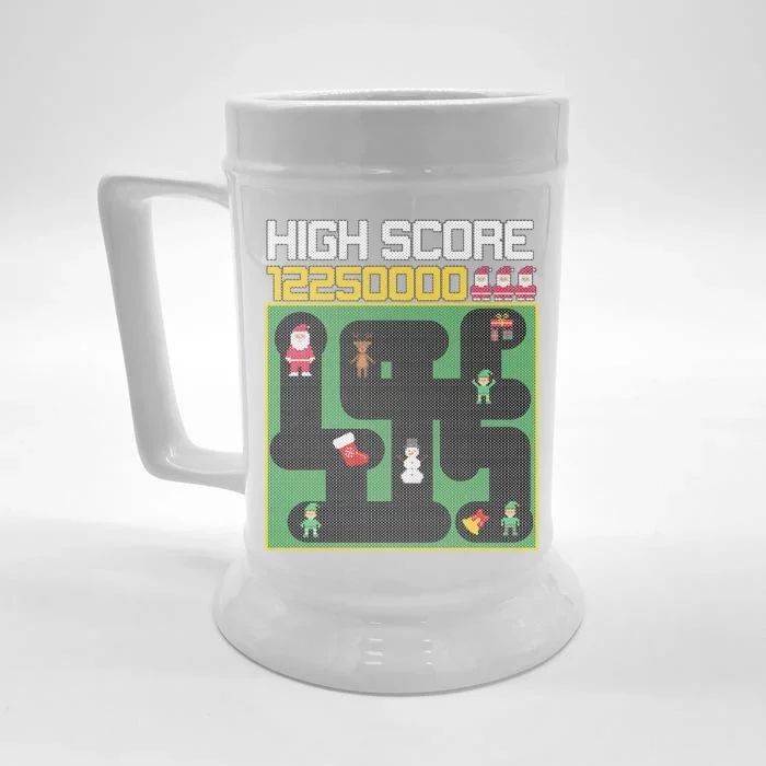 High Score 8-Bit Santa Game Ugly Christmas Front & Back Beer Stein