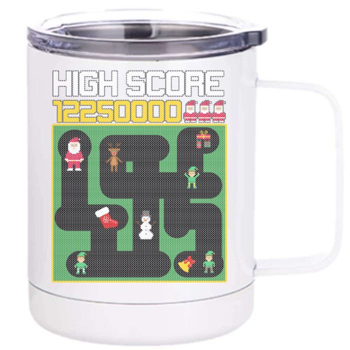 High Score 8-Bit Santa Game Ugly Christmas Front & Back 12oz Stainless Steel Tumbler Cup