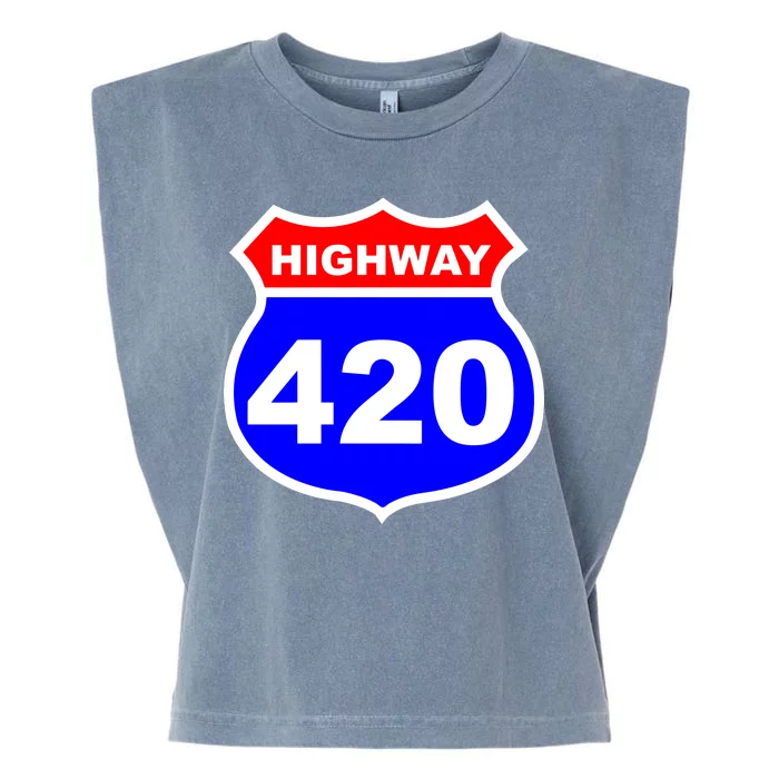 Highway 420 Sign Weed Garment-Dyed Women's Muscle Tee