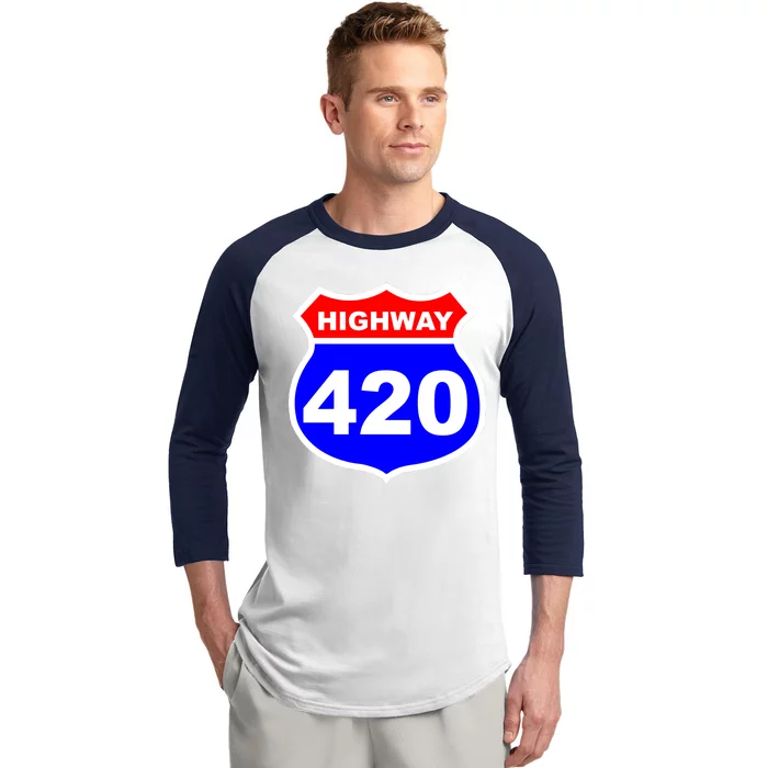 Highway 420 Sign Weed Baseball Sleeve Shirt