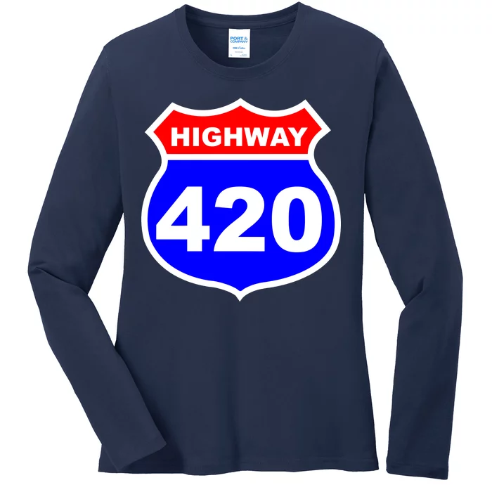 Highway 420 Sign Weed Ladies Long Sleeve Shirt