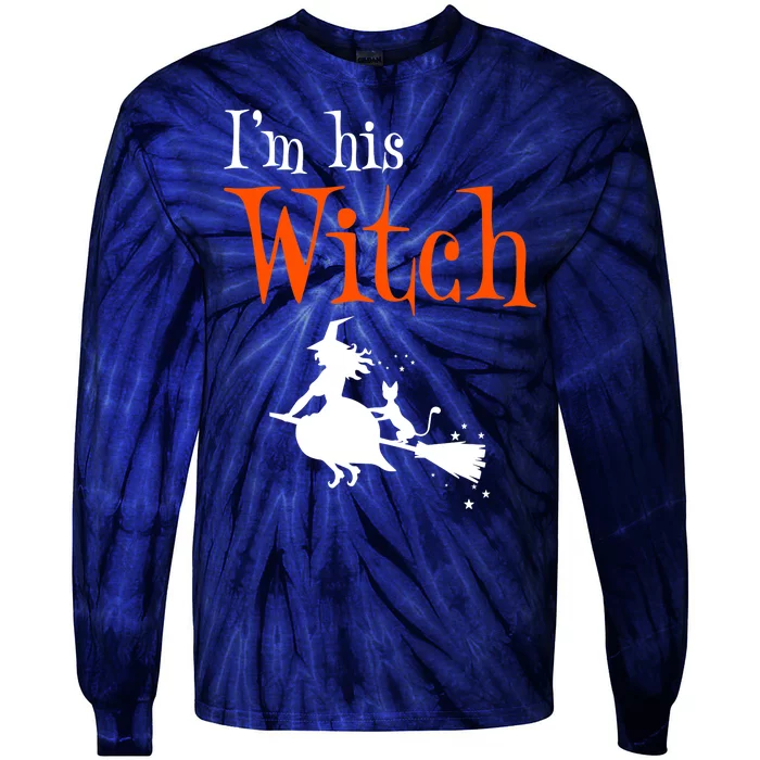 Halloween Im His Witch Matching Funny Costume For Couples Tie-Dye Long Sleeve Shirt