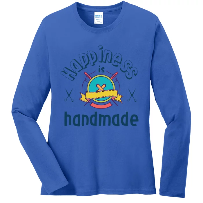 Happiness Is Handmade Inspirational Craft Lover And Diy Gift Ladies Long Sleeve Shirt