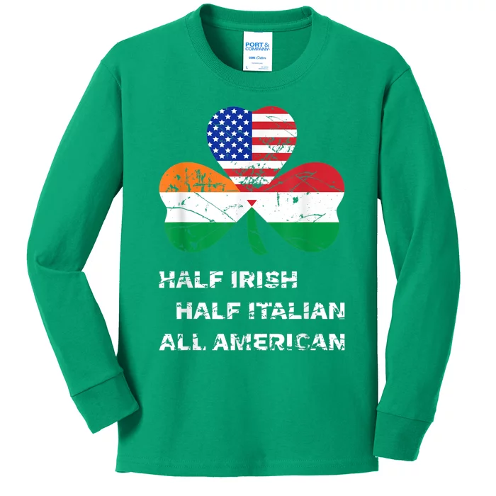 Half Irish Half Italian All American Flag Shamrock Heritage Kids Long Sleeve Shirt