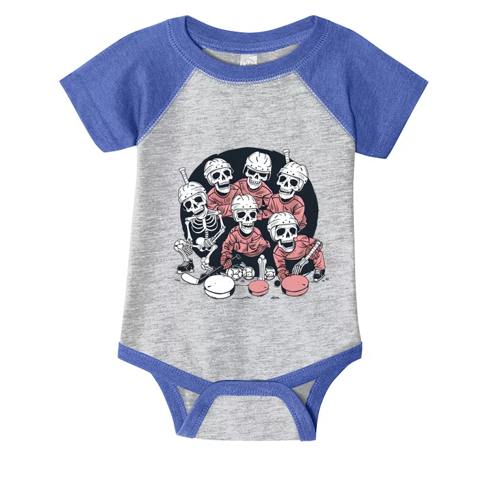 Halloween Ice Hockey Skeletons Hockey Team Gift Infant Baby Jersey Bodysuit