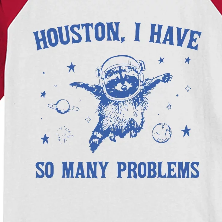 Houston I Have So Many Problems Funny Raccon Kids Colorblock Raglan Jersey