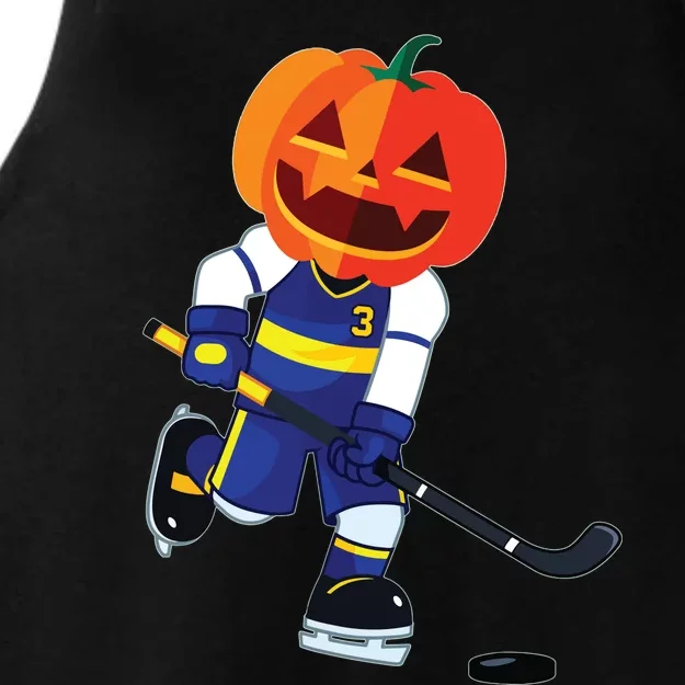 Halloween Ice Hockey Player Pumpkin Head Scary Gift Ladies Tri-Blend Wicking Tank