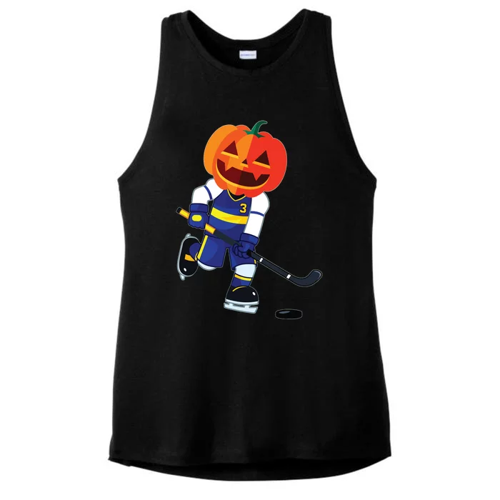 Halloween Ice Hockey Player Pumpkin Head Scary Gift Ladies Tri-Blend Wicking Tank