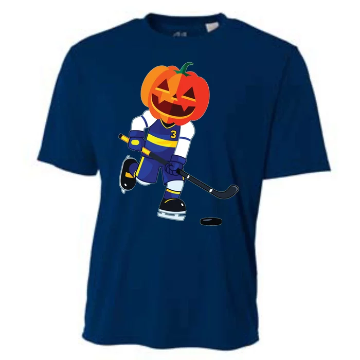 Halloween Ice Hockey Player Pumpkin Head Scary Gift Cooling Performance Crew T-Shirt